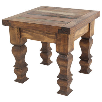 Rustic Old Door Reclaimed Wood End Table, Natural