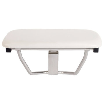 Rectangular Folding Shower Seat, Padded White, 26 Inch, Wall Mount