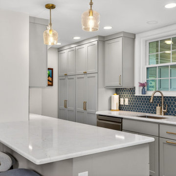 Transitional Kitchen with Custom Banquette plus Dining Nook, Quartz Countertops