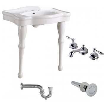 White Console Sink China Two Spindle Legs with 8" Faucet & P-Trap
