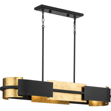 Lowery 4-Light Textured Black Linear Chandelier With Distressed Gold Leaf Accent