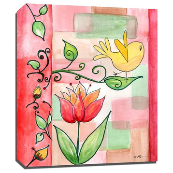 Flowers, Bird, 11"x14" Canvas