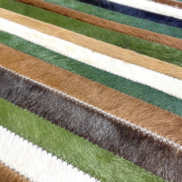 Striped Cowhide Patchwork Rug – Close-Up Detail