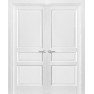 French Double Panel Solid Doors & Hardware | Lucia 31 Matte White, 64" X 80"