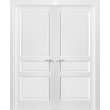 French Double Panel Interior Doors with Hardware|Lucia 31 White Silk-72x80