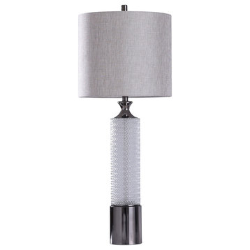 Walsall Herringbone Glass Column Table Lamp With Designer Drum Shade