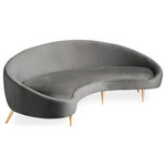 Jonathan Adler - Ether Curved Sofa, Bergamo Graphite - A curved sofa announces to the world that you are on the varsity decorating squad. Airy yet edgy, our Ether Curved sofa is upholstered in heavenly azure or cool and collected graphite velvet, and perched on polished brass stiletto legs.