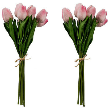 Set Of 2 Faux Tulip Stem Bundle x9, Pink D3x5"