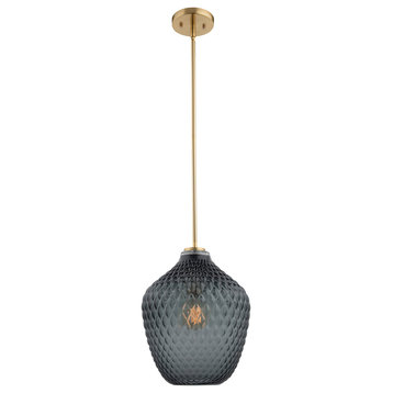 Luxury Mid-Century Modern Pendant , Brushed Brass and Stained Glass, ULB2241