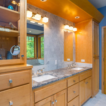 Traditional Carrara Marble Primary Bath Refresh With Maple Vanity