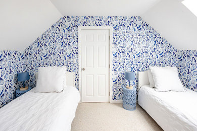 Small beach style wallpaper kids' bedroom photo in Providence