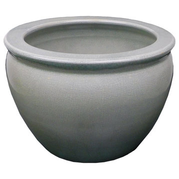 Chinese Porcelain Fish Bowl Planter, Celadon Crackle, 12"