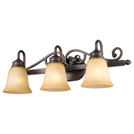 Belle Meade 3-Light Bath Vanity, Rubbed Bronze With Tea Stone Glass