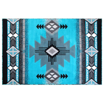 Mohave Collection Traditional Southwestern Style Area Rug, Turquoise, 5' X 7'
