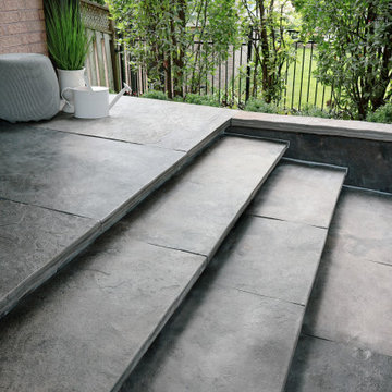 Owen Sound Stone Slab Steps Leading to Pergola Lounge Area