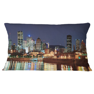 Bright Montreal At Dusk Cityscape Photography Throw Pillow, 12"x20"