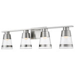 Z-lite - Z-Lite 1921-4V-BN-LED Four Light Vanity Ethos Brushed Nickel - Refresh a new or remodeled bath space with the stylish look of this four-light vanity fixture. Sleek brushed nickel steel offers a modern linear base that hosts four charming clear glass shades, and LED technology offers wonderful energy-saving features.