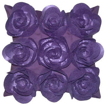 Pillow Decor - Felt Flowers in Purple 17 x 17 Throw Pillow