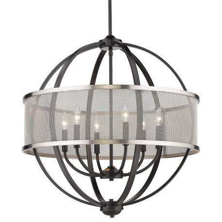 Golden Lighting 3167-6 BLK-PW Colson 6 Light Chandelier (with shade)