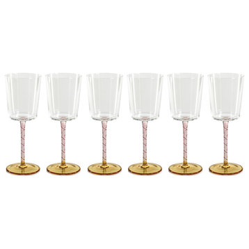 6-Piece Sachi White Wine Glass Set, Amber and Pink