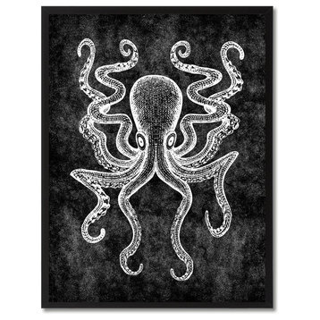 Octopus Animal Black Canvas Print, Custom Picture Frame, 22"x29"