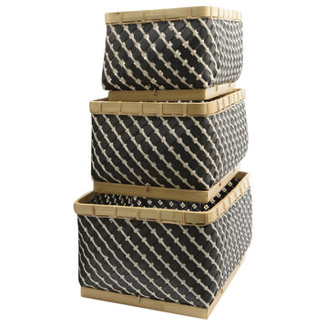Set of 3 Basic Luxury Gunmetal Gray and White Striped Baskets