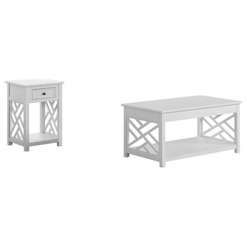 Coventry 36" Coffee Table and End Table, Drawer, Set of 2, White