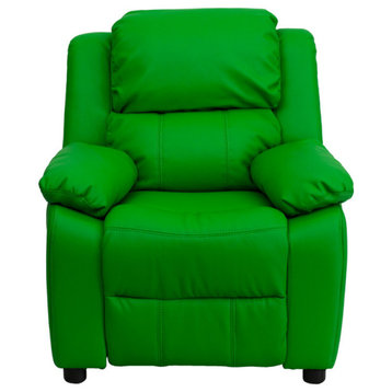 Deluxe Padded Kids Recliner With Storage Arms, Green Vinyl
