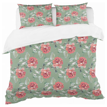 Red Rose in Green Background Traditional Duvet Cover Set, King