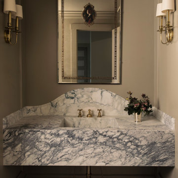 Calacatta Turquoise Honed Marble Vanity with Mitered Front Aprons