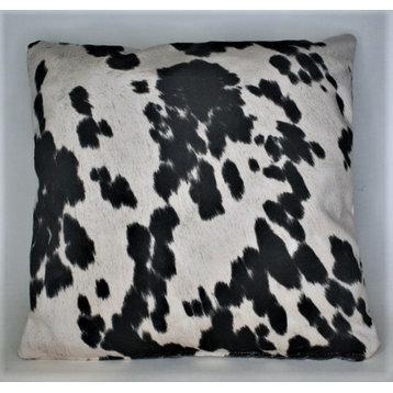 Cowhide Faux Fur Black White Decorative Throw Pillow, 18"x18"