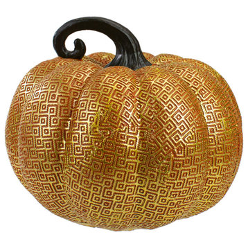 7.5" Gold and Orange Textured Pumpkin Fall Decoration