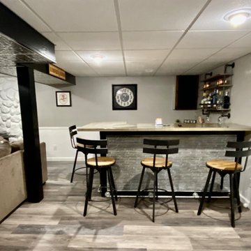 Farmhouse Style Basement with Sports Bar