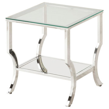 Coaster Contemporary Square Glass Top 1-Shelf End Table in Chrome