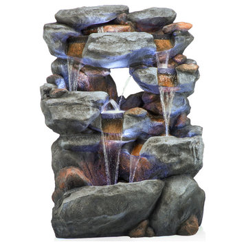 54" Tall Indoor/Outdoor 5-Tier Waterfall Rock Fountain With LED Lights