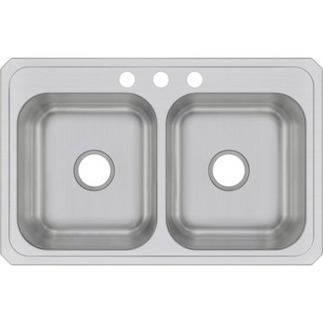 CR33213 Celebrity Stainless Steel 33" Double Bowl Drop-in Sink, 3 Holes