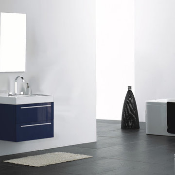 27" Wall Mounted Modern Bathroom Vanity in High Gloss Midnight Blue