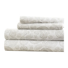 Becky Cameron Coarse Paisley Pattern 4 Piece Bed Sheet Set, Gray, Queen