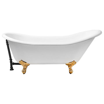 67" Cast Iron R5420GLD-BL Soaking Clawfoot Tub and Tray With External Drain