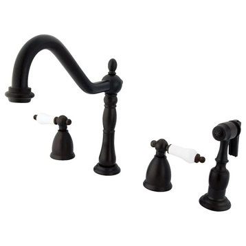 Kitchen Faucet, Dual White Handles & Side Sprayer, Oil Rubbed Bronze