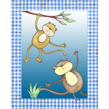 Two by Two Blue - Monkeys, Ready To Hang Canvas Kid's Wall Decor, 24 X 30