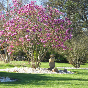 Hillsborough, NJ. Low Maintenance Landscape, Garden Art, Pool and FIre Pit