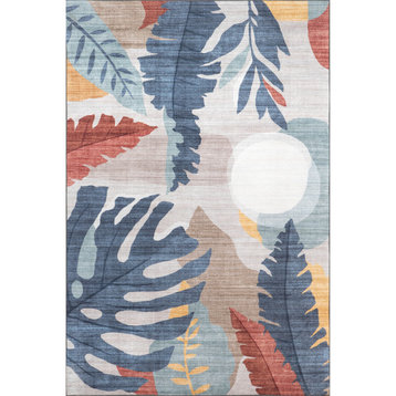 nuLOOM Caprice Floral Jungle Washable Indoor/Outdoor Area Rug, Blue 5' x 8'