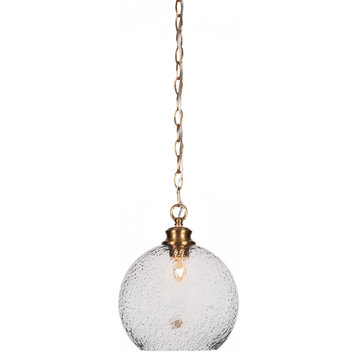 Kimbro 1-Light Chain Hung Pendant, New Age Brass/Smoke Bubble