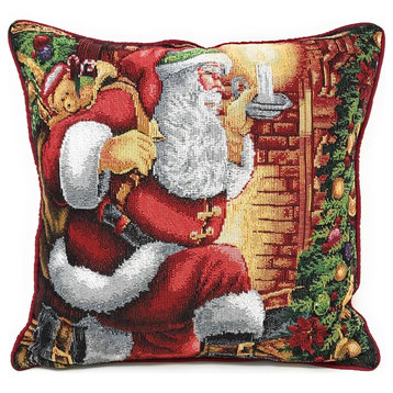 Down The Chimney Santa Claus Decorative Cushion Cover, Set Of 2