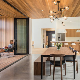 ミネアポリスのコンテンポラリースタイルのLDKの画像 (コンクリートの床、グレーの床)