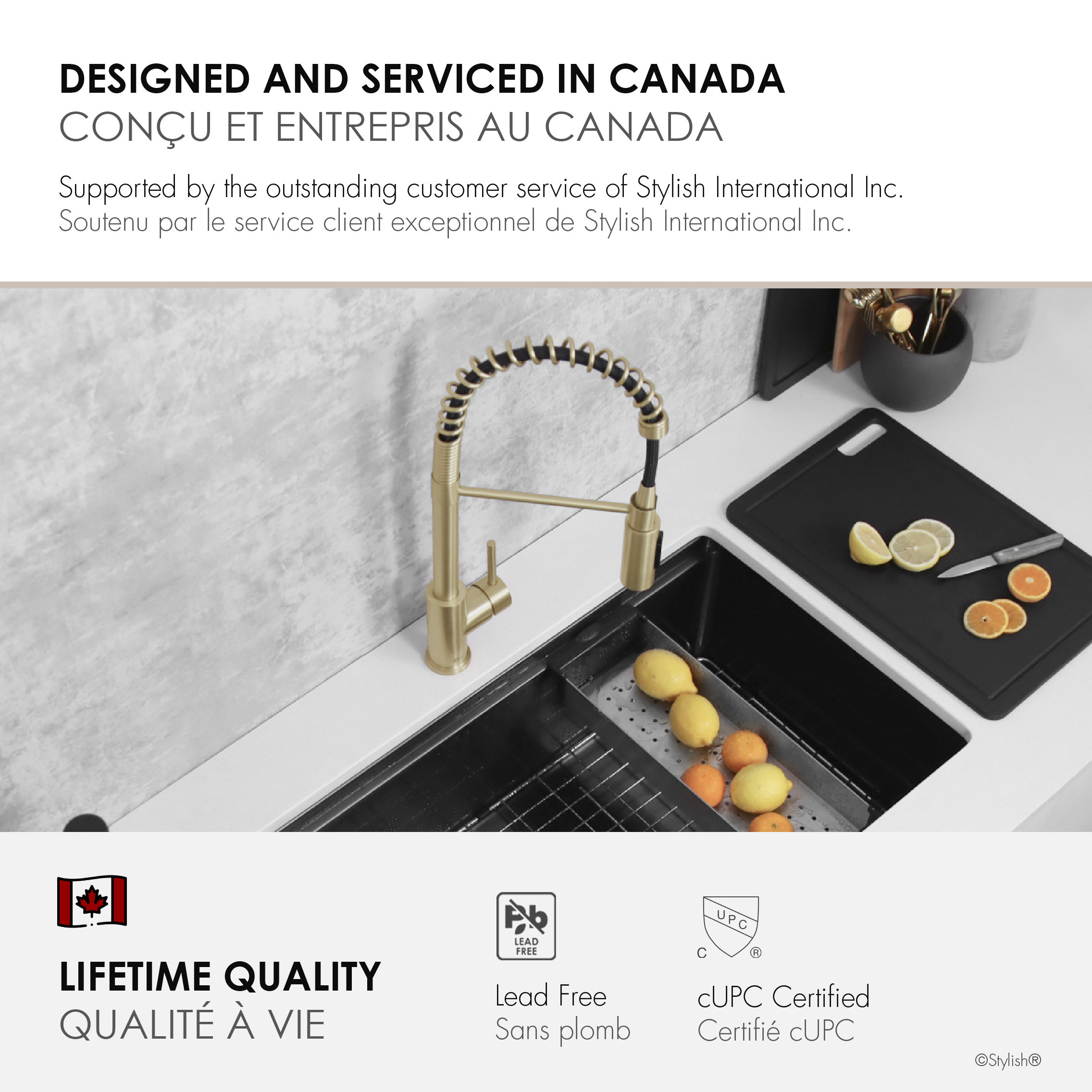 STYLISH Milano Pull-Down Kitchen Faucet with water filter, Stainless Steel., Brushed Gold
