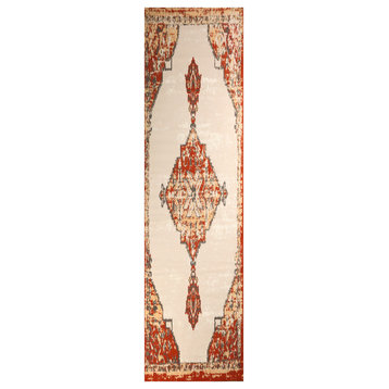 Distressed Bohemian - Persian Moroccan Oriental Area Rug, Peach, 2'x8'