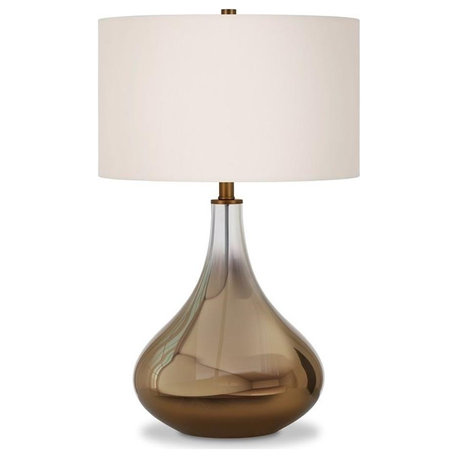 Pemberly Row 25.5" Ombre Brass Glass Teadrop Table Lamp with Linen Shade