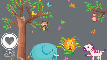 Nursery wall decal -Baby room decal Jungle Animal REUSABLE-FABRIC Vinyl with Tre